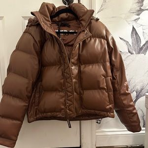 Aritzia Super Puff Vegan Leather Shorty Cognac Small